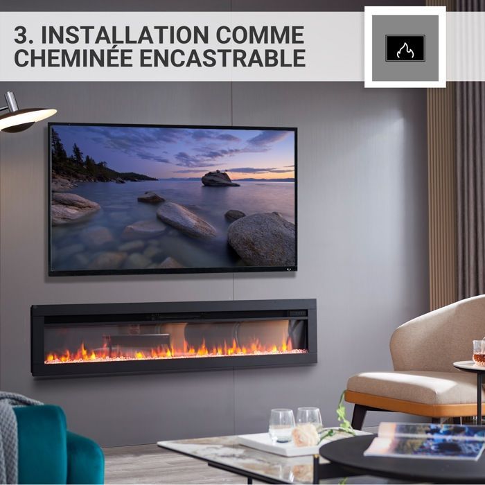 BALDERIA Agnes 60 Caminetto elettrico - Installazione a parete o a incasso - Nero