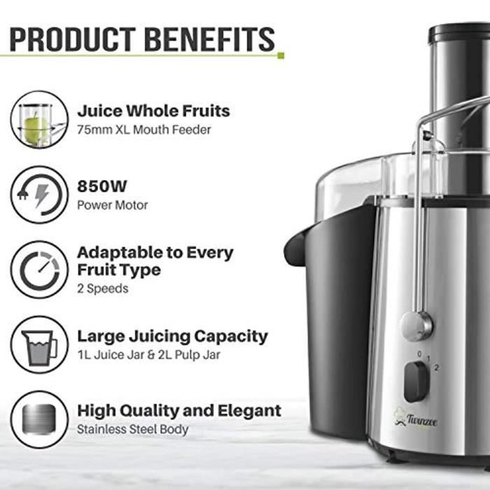 Centrífuga - Twinzee - 850 W - Alta Eficiência - 2 Velocidades - Calha de Alimentação Larga de 75 mm