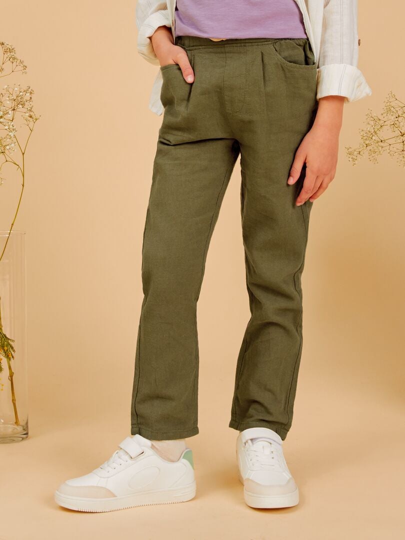 Pantalones chinos de lino - VERDE