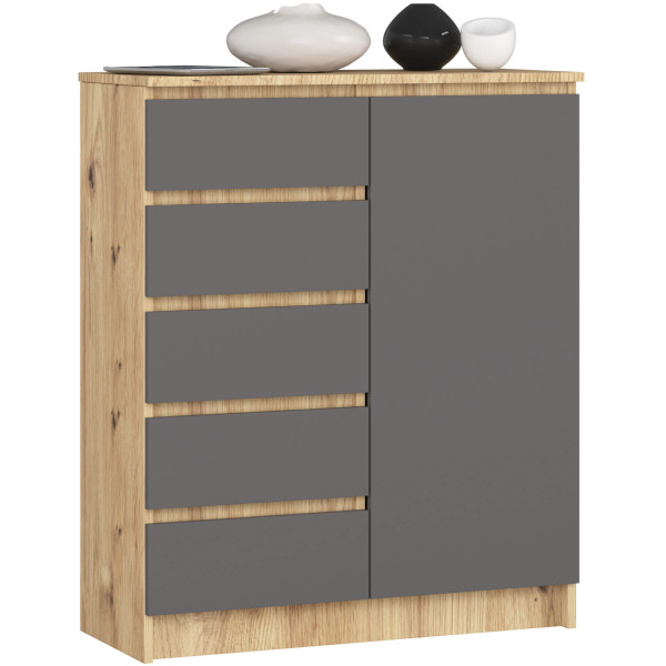 Komoda AKORD K80 Dąb Artisan 80 cm kolor Grafit Szary mat 80x35x97 cm