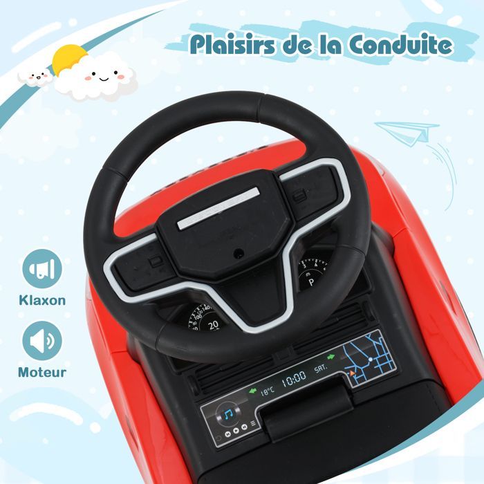 Cochecito infantil COSTWAY Land Rover con volante, claxon, sonido de motor y compartimento de almacenamiento bajo el asiento, para niños de 12 a 36 meses, hasta 25 kg, color rojo.