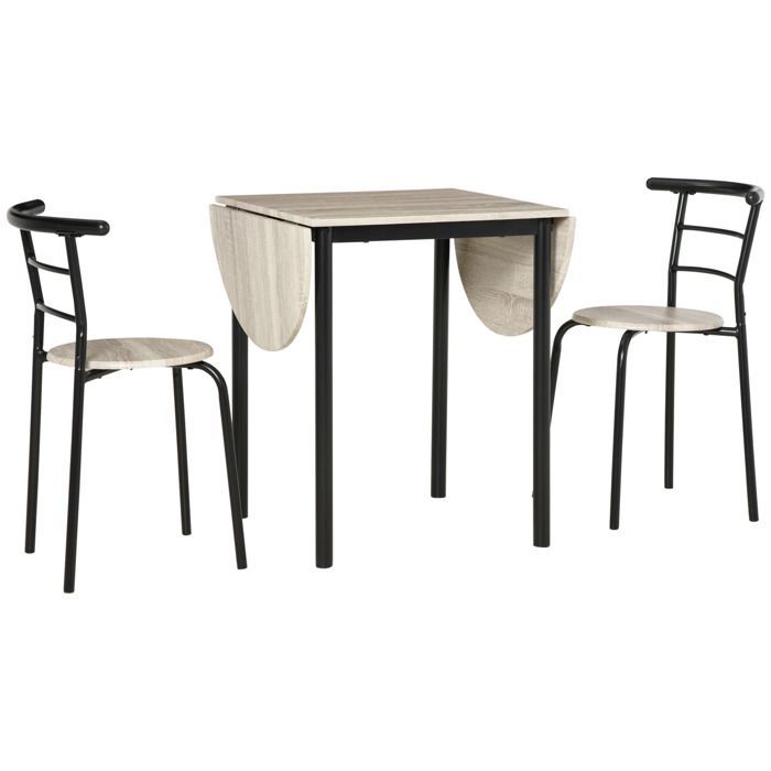 Ensemble table et chaises - HOMCOM - table ovale extensible à rabats 2 chaises cuisine - métal MDF - noir naturel