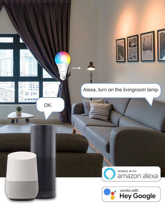 Ampoule Connectée Wifi E27 9W LED Multicouleurs RGB + CCT 2700K-6500K,Compatible Avec Alexa/Google Home,Ampoule Intelligente Pas