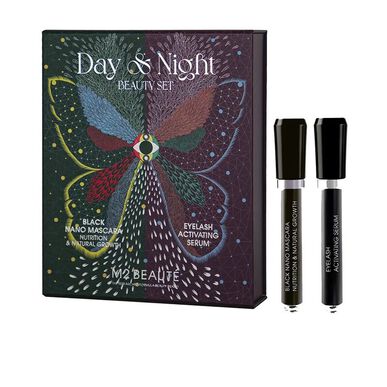 M2 Beauté Dag- og nattskjønnhetssett Fuktighetsgivende vippeserum og maske 4ml 6ml 4ml 6ml