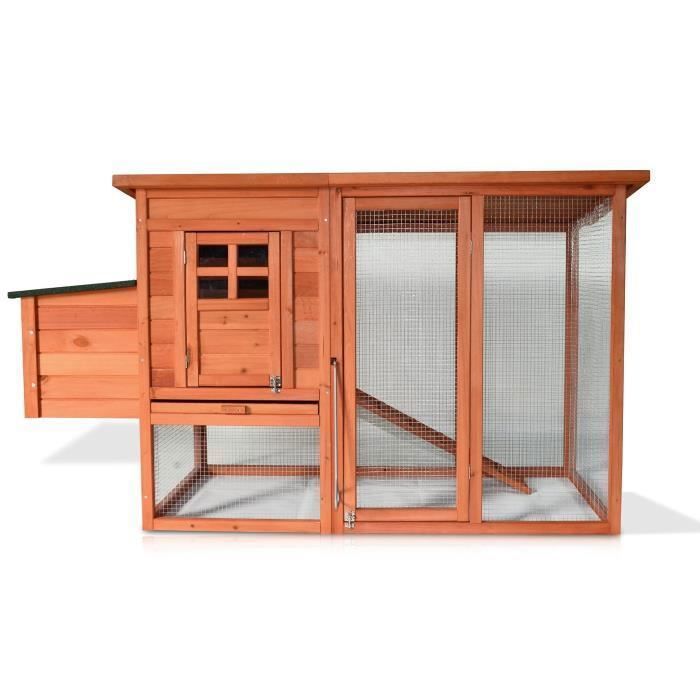 Poulailler en bois pour jardin extérieure poules cage canard équipé d’un perchoir 182 x 75 x 103 cm XXL modèle 131
