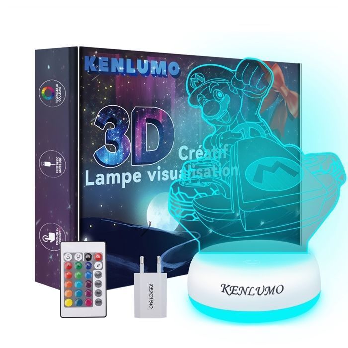 Lámpara de noche navideña KENLUMO para niños, regalo, lámpara de noche LED Mario Kart, lámpara de mesita de noche con control remoto, toque para cambiar de color.