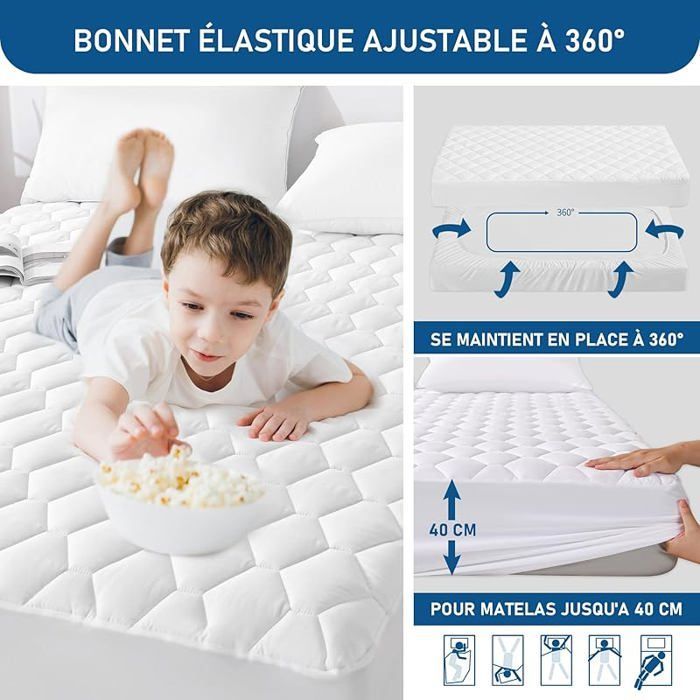 Protège-matelas 180x200 cm matelassé, certifié Oeko-TEX, imperméable, respirant - pour lit double Multicolore SUR-MATELAS