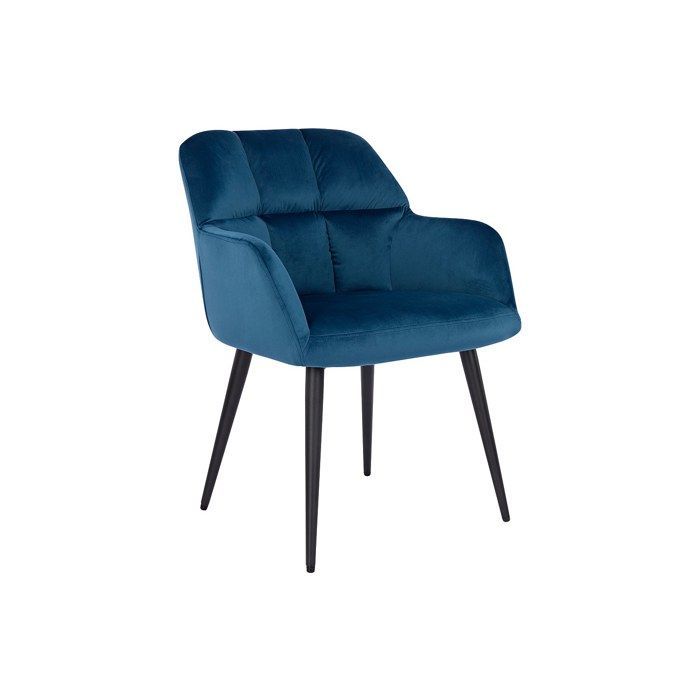 Lot de 2 chaises  avec accoudoirs - Velours et métal - Bleu - PEGA