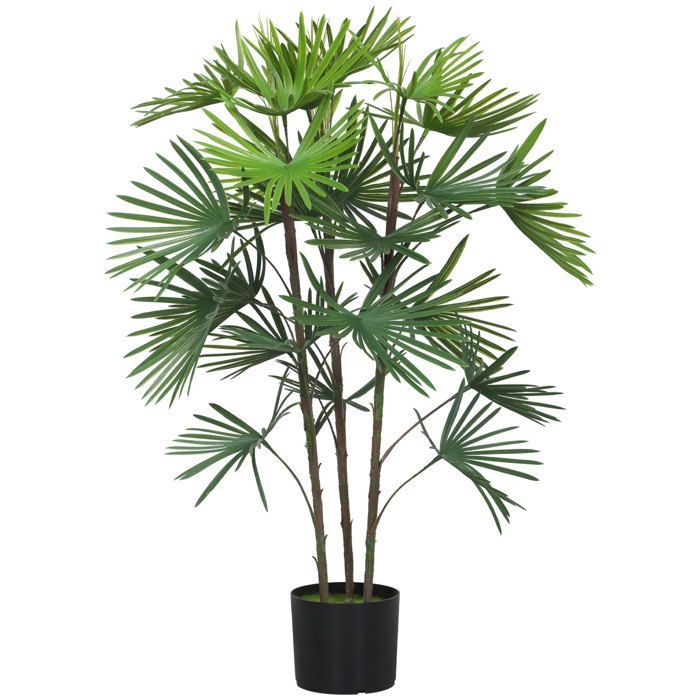 Planta artificial de interior - HOMCOM - maceta de plástico y flocado, 24 hojas de PE - 90 cm - verde