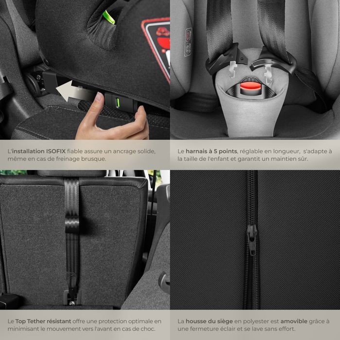 Silla de coche TECTAKE EMELY con arnés de 5 puntos, estándar i-Size y base ISOFIX.