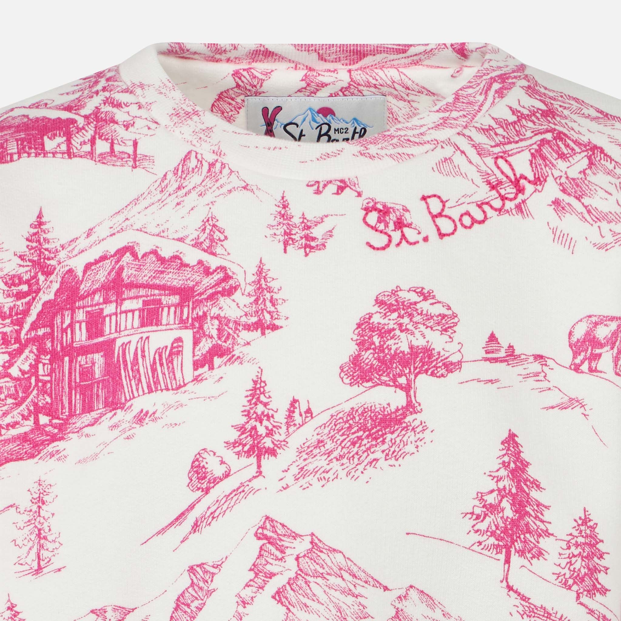 Trui met ronde hals voor meisjes met toile de jouy-print.