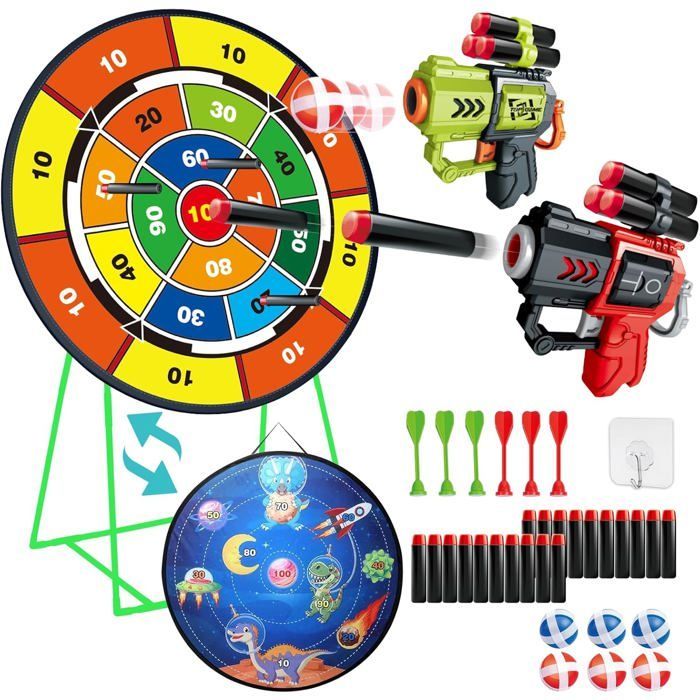 Jeu de fléchettes Double Face pour Enfants,Jeu de fléchettes Debout et Suspendu de 29 Pouces avec 2 Pistolets,Jeu de Carnaval