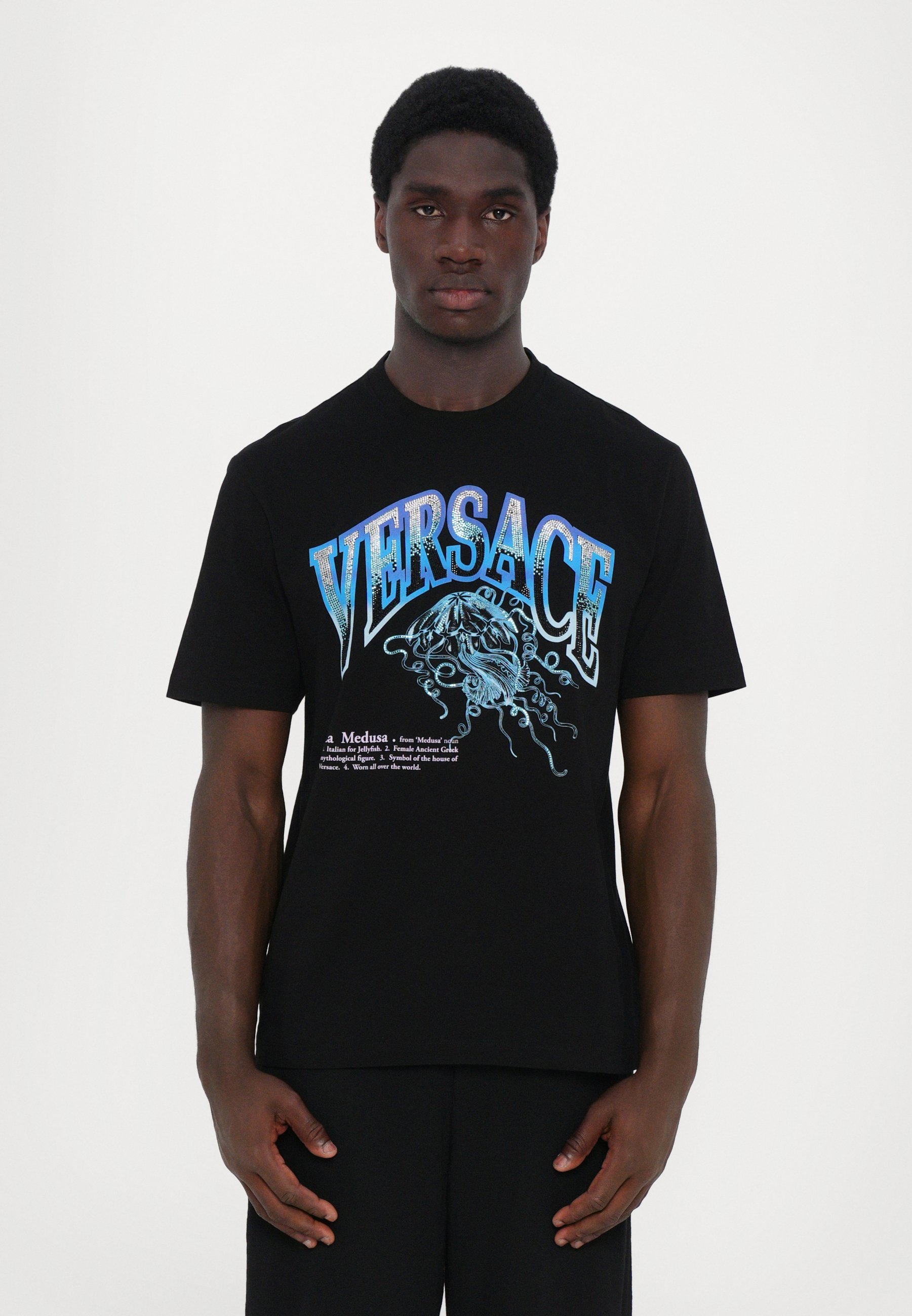Versace PRINT MEDUSA VASRSITY - T-shirt stampata - nera