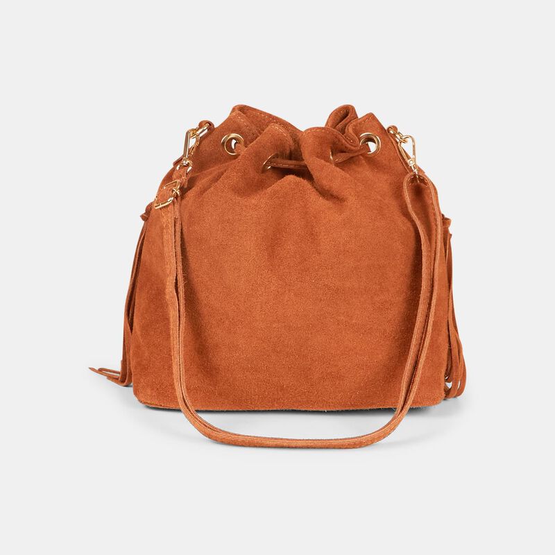 Borsa bucket da donna in suède con frange