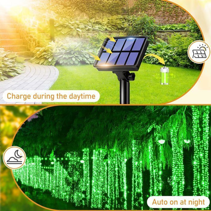 Lot de 2 guirlandes lumineuses solaires d'extérieur - 12 m - 120 LED - Étanche - 8 modes - Guirlande lumineuse solaire décorative