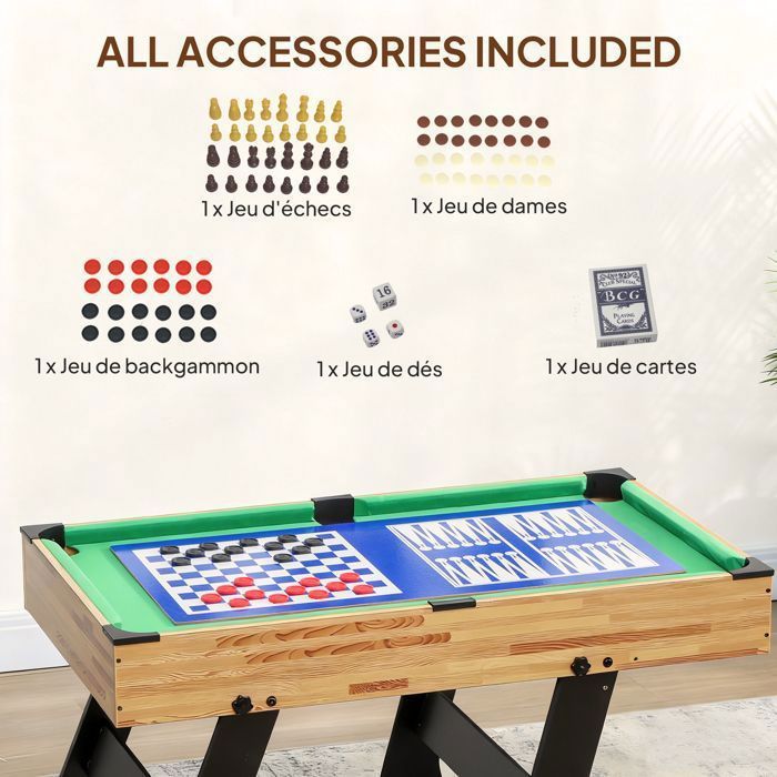 Mesa plegable multijuegos 13 en 1: futbolín, mesa de billar, para niños y adultos, 120 x 106 x 82 cm, nogal claro.