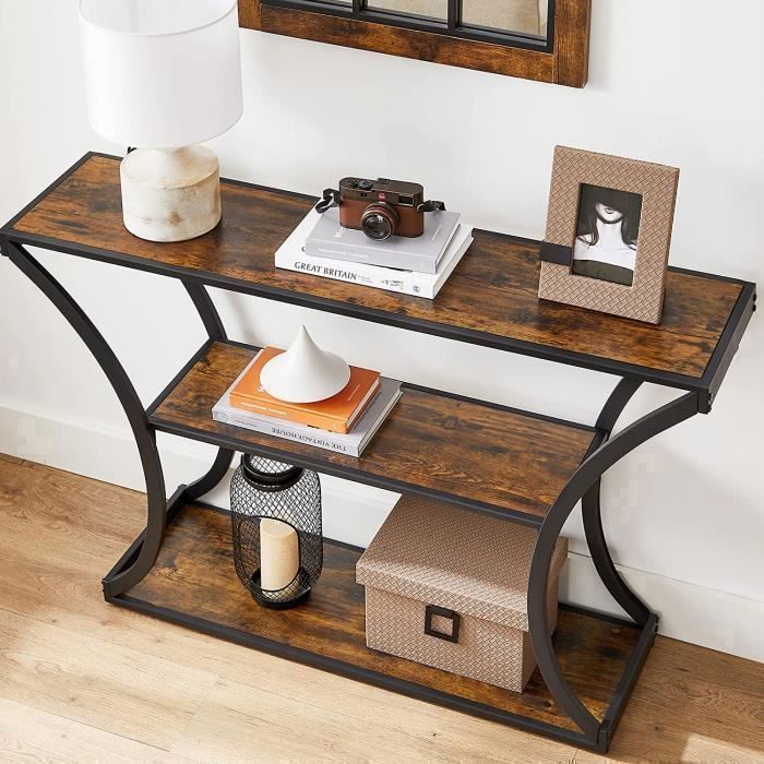 Mesa consola VASAGLE, para sala de estar, pasillo, dormitorio, patas curvas, tablero extendido, estilo industrial, marrón rústico y negro.