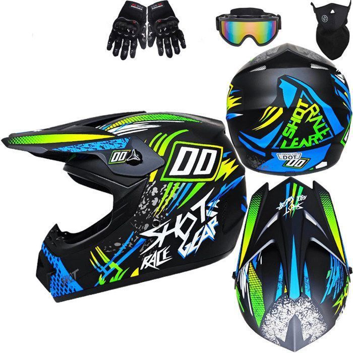 Casco integral profesional para motocicleta todoterreno (para niños y adultos) - equipado con gafas protectoras + guantes +