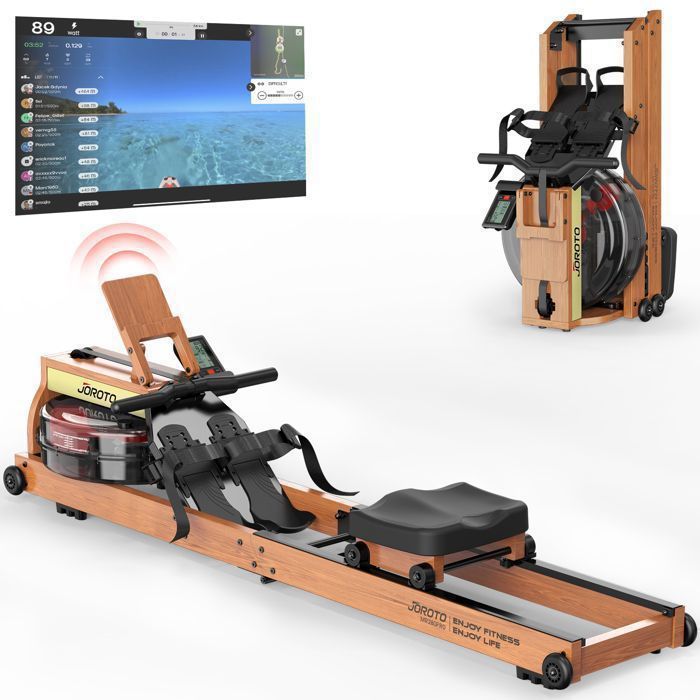 Rameur à eau pliable - JOROTO - MR280PROB - Chêne massif FSC - 6 niveaux résistance eau - Bluetooth Kinomap