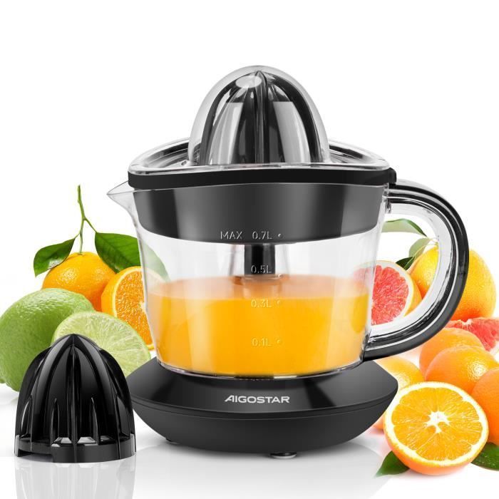 Spremiagrumi elettrico, 0% BPA. 2 coni intercambiabili, quantità di polpa regolabile. Rotazione bidirezionale.