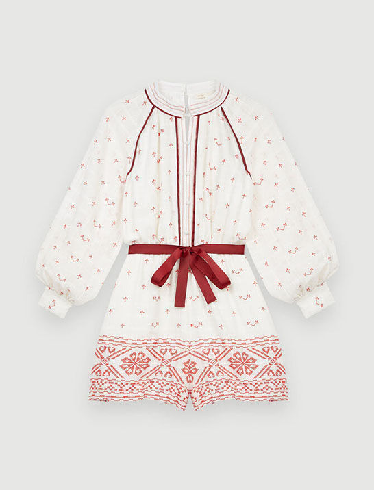 Geborduurde korte jumpsuit - Rood