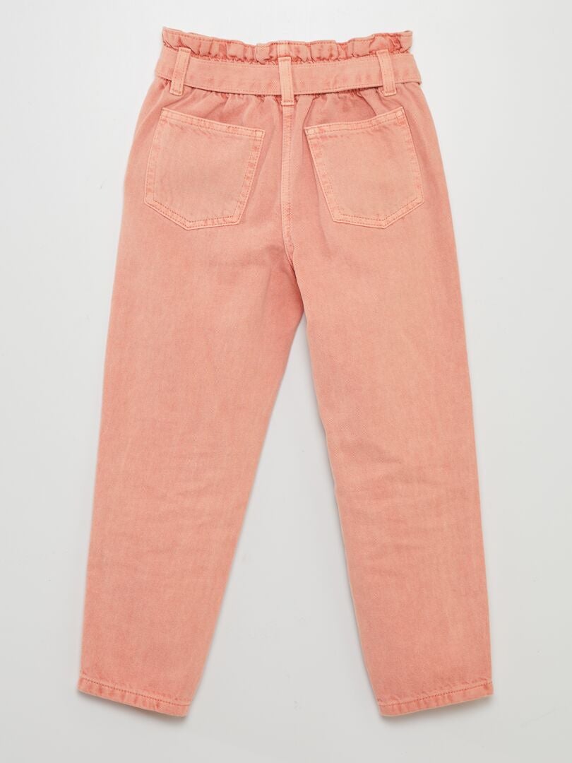 Jeans met elastische tailleband en mom fit model - ROZE