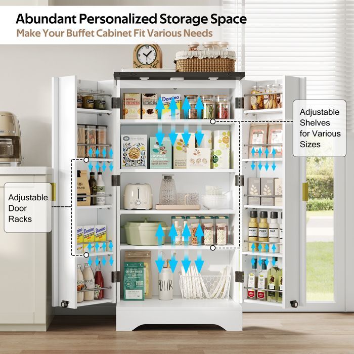Kitchen cabinet 120 x 60.5 x 40 cm - LED sensor and spice rack - Two-door cabinet - White