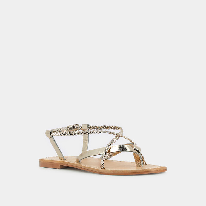Sandales à brides tressées  en cuir metallisé platine