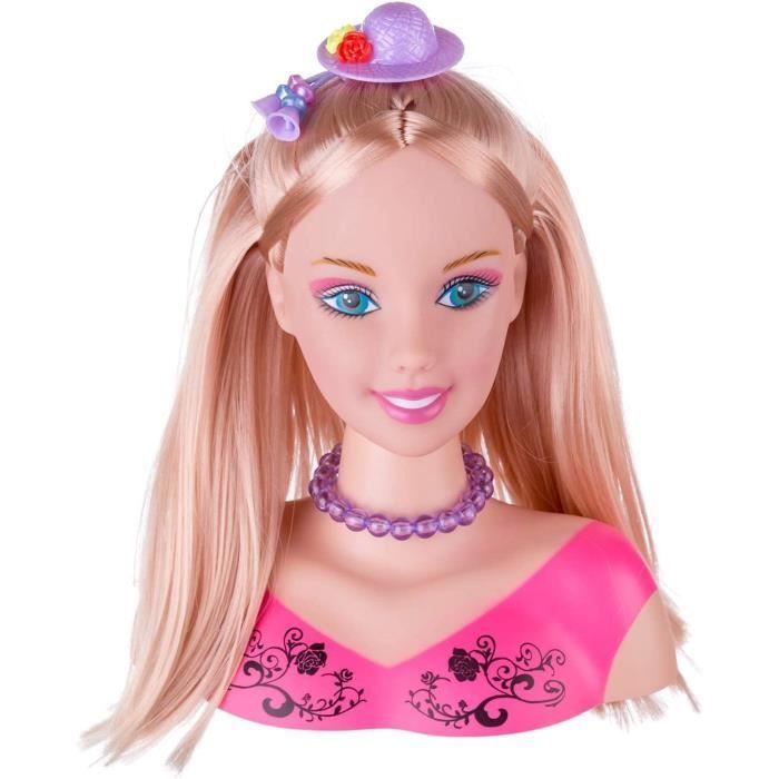 Tete à Coiffer et Maquiller Enfant Pretend Playset, 34Pcs Styling Tête Poupée Coiffure Jouet avec Sèche-Cheveux