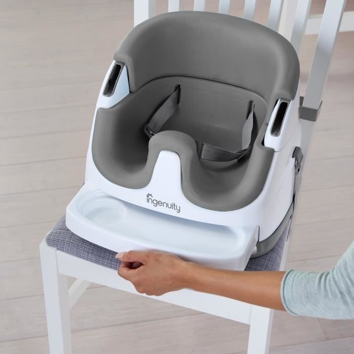 Seggiolino rialzato INGENUITY per bambini dai 6 mesi ai 3 anni, base 2 in 1, grigio, vassoio rimovibile, facile da riporre e pulire.