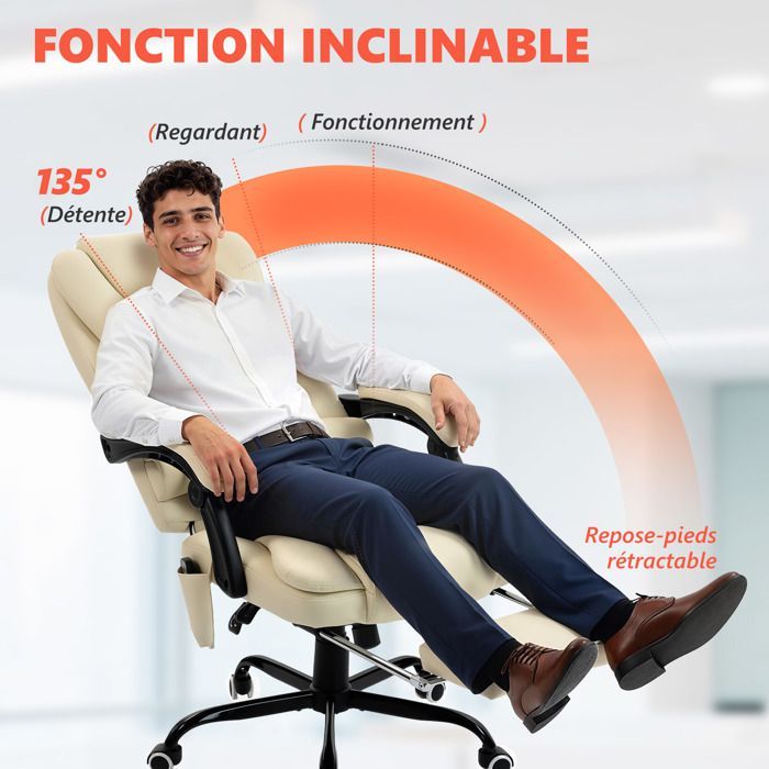 Fauteuil de bureau massant - Vinsetto - hauteur réglable, dossier inclinable et télécommande filaire - beige