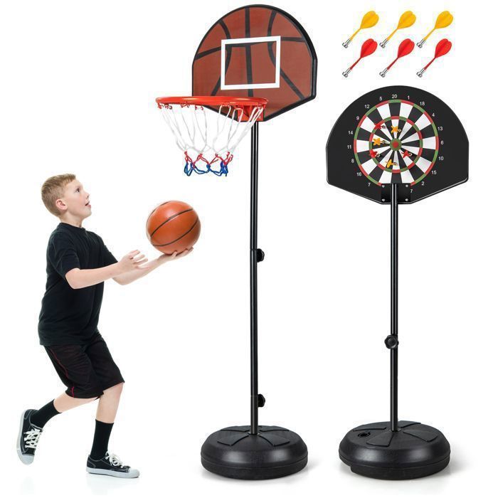 Aro de baloncesto y diana 2 en 1 COSTWAY - Altura ajustable de 130 a 180 cm - Tablero de doble cara - Base rellenable