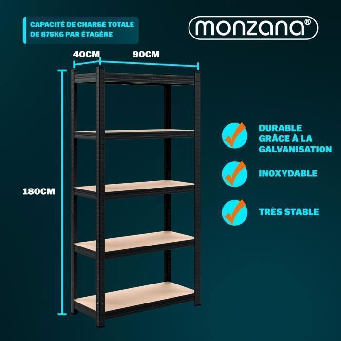 MONZANA® 2x zware stellingen, zwart, 5 lagen, 180x90x40cm, metalen stellingen, max. 875kg, opslag voor garage/werkplaats