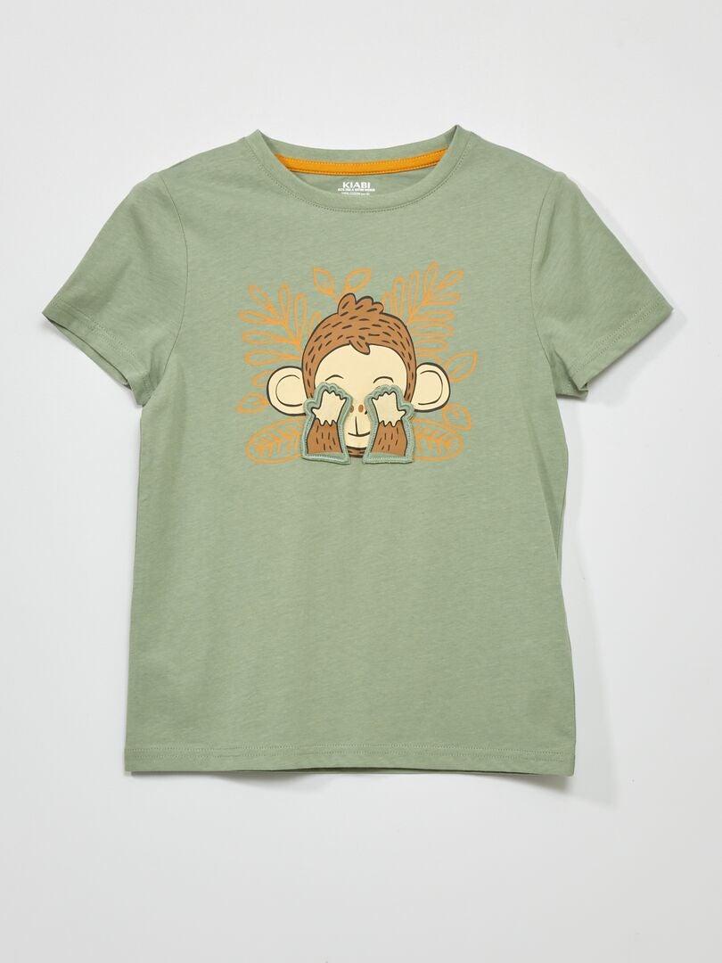 Koszulka z dzianiny jersey z zabawnym zdobieniem - KHAKI