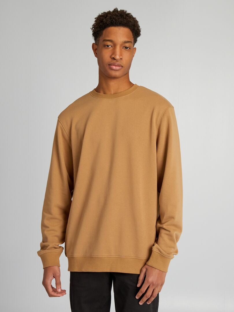 Effen ronde hals sweatshirt +190 cm - BEIGE