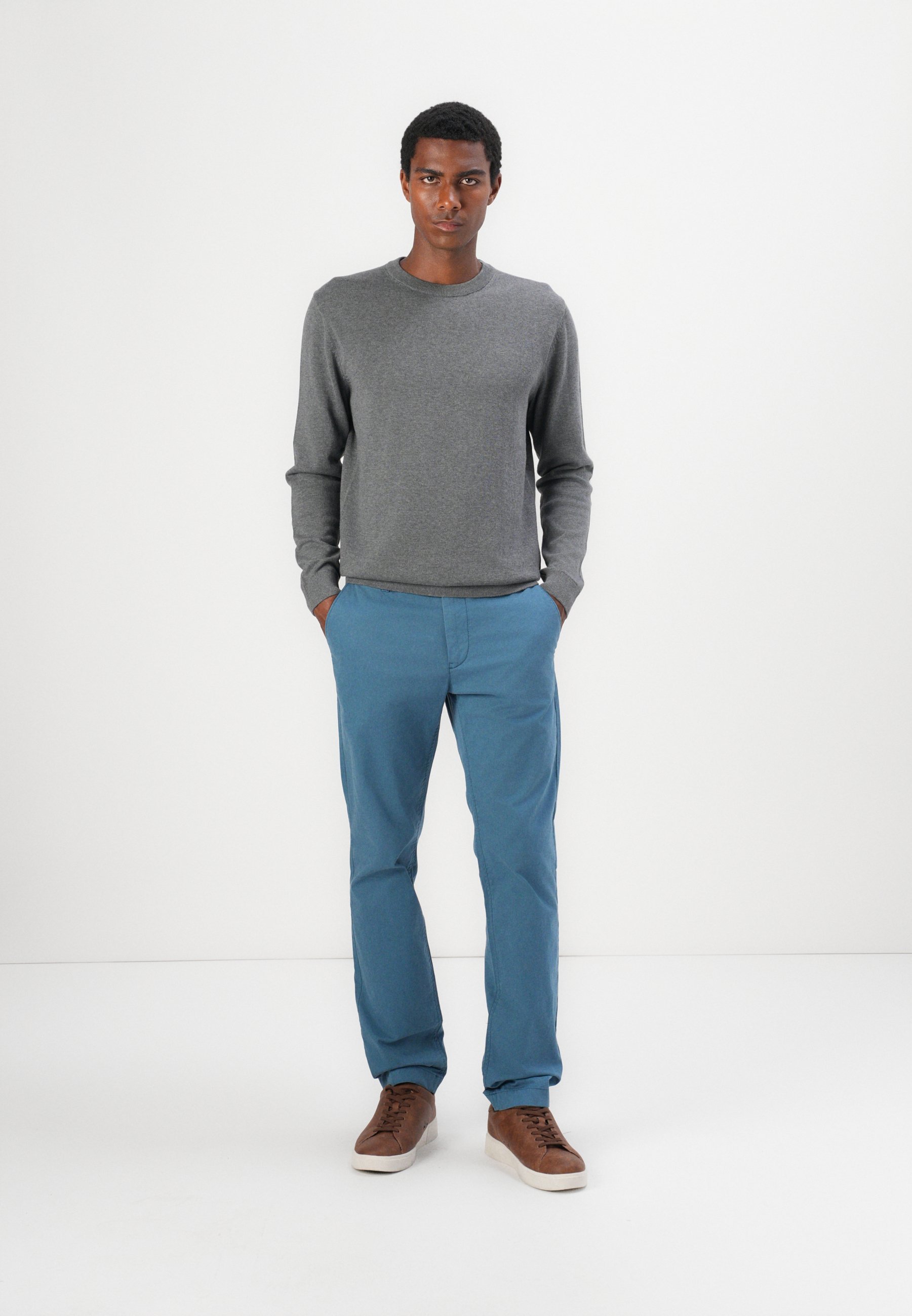 Pull TOM TAILOR BASIC CREWNECK - Gris foncé chiné classique