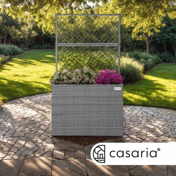 Macetero de poliratán con celosía gris, 146 x 83 x 30,5 cm. Juego de 3 macetas para jardín, hogar o balcón.