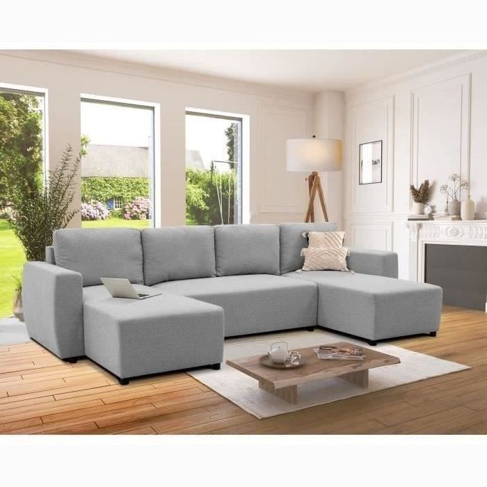 PHARELL 5/6-Sitzer Panorama-Eckschlafsofa – Stoff mausgrau – Staufach – B 297 x T 155 x H 85 cm