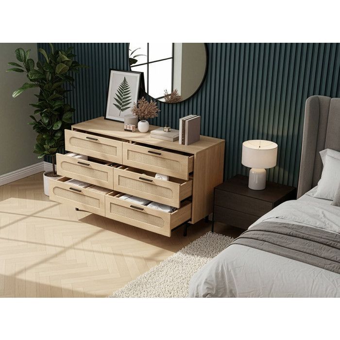 Commode en bois et cannage 