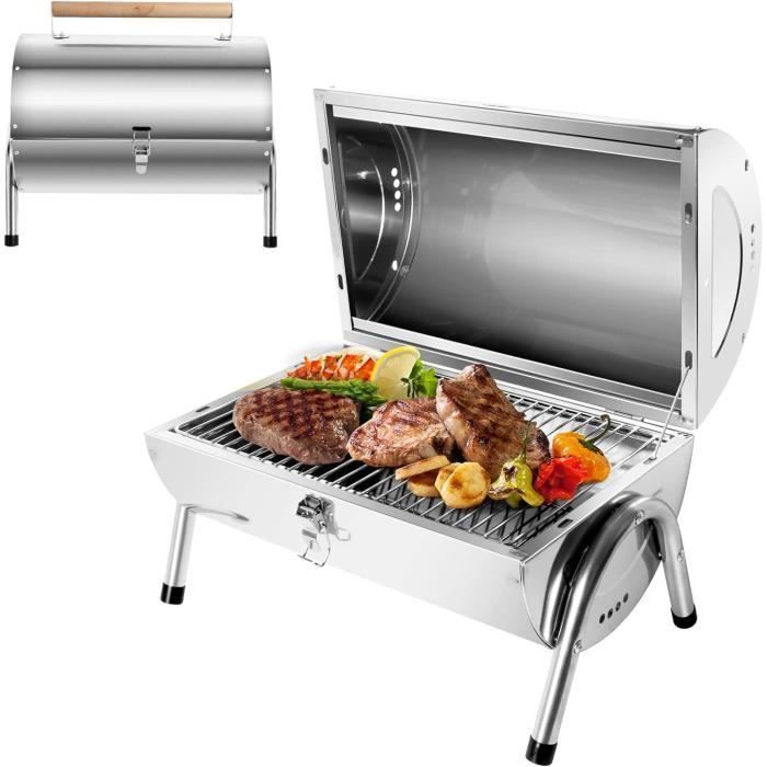 Barbecue portatile 2 in 1 - SunJas - Mini barbecue da tavolo in acciaio inossidabile a carbone per giardino, balcone, viaggi, campeggio - Argento