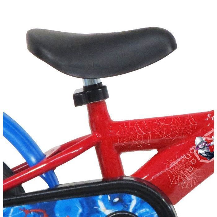 Bicicleta infantil SPIDERMAN de 10 pulgadas: placa frontal decorativa, 1 freno, guardabarros, protector de cadena, ruedas con radios y 2 ruedines.