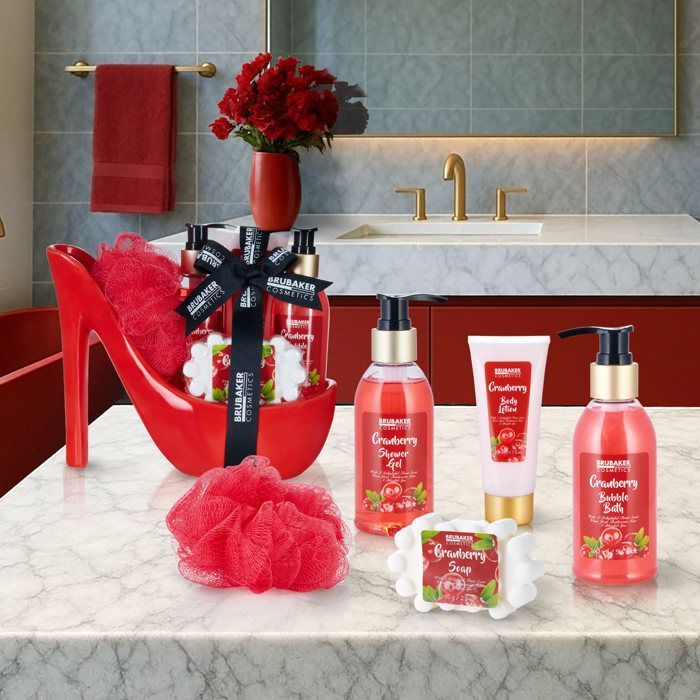 BRUBAKER Cosmetics - Set Bagno e Bellezza - Mirtillo Rosso - 6 Pezzi - Dispenser Decorativo - Rosso - Idea Regalo per Donne