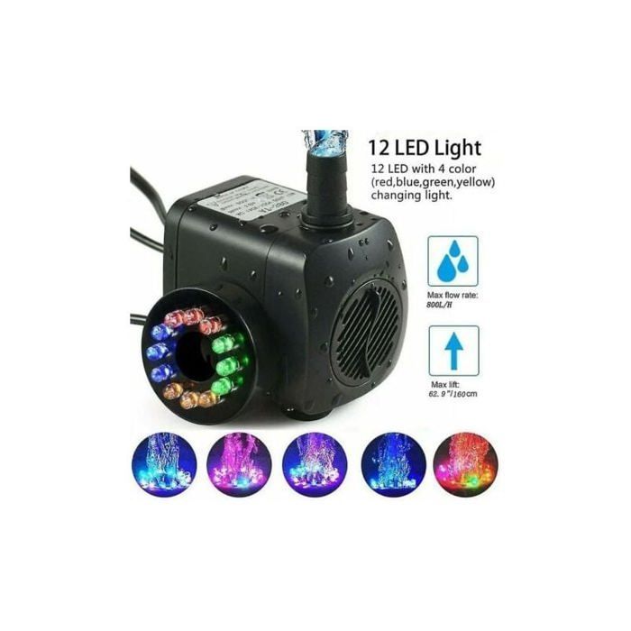 15W 800lh fountain pump, pond pump, fountain pump, garden pump, fountain pump with 12 LEDs