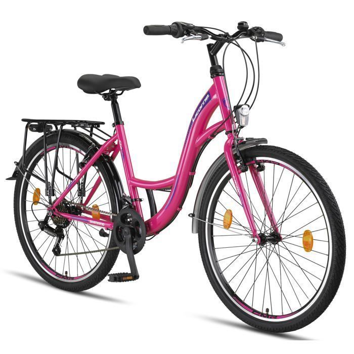 Licorne Bike Stella Premium Vélo de Ville 24, 26 et 28 pouces – Vélo hollandais pour hommes et femmes [Rose, 26]