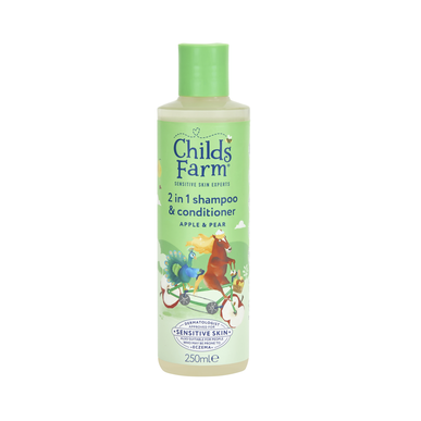 Champú y acondicionador 2 en 1 de manzana y pera de Childs Farm, 250 ml.