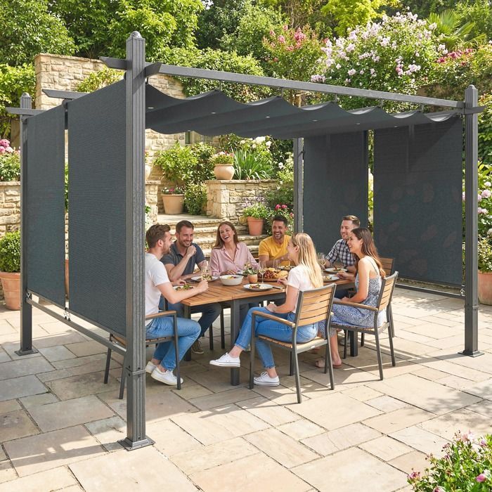 Garden pergola - Outsunny - automatic blinds, retractable sliding blind and UV50+ protection - aluminum - 3x4m - anthracite grey