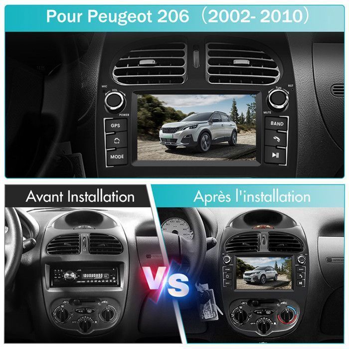 AWESAFE Android 13 Autoradio 2GB+64GB für Peugeot 206 (2002-2010) mit 7-Zoll-Touchscreen, GPS, CarPlay, Android Auto und Bluetooth