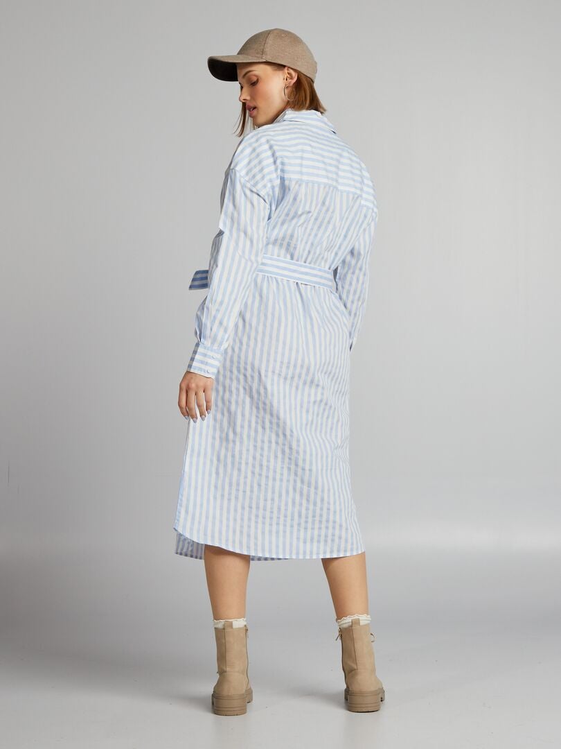 Vestido camisero de popelina - AZUL