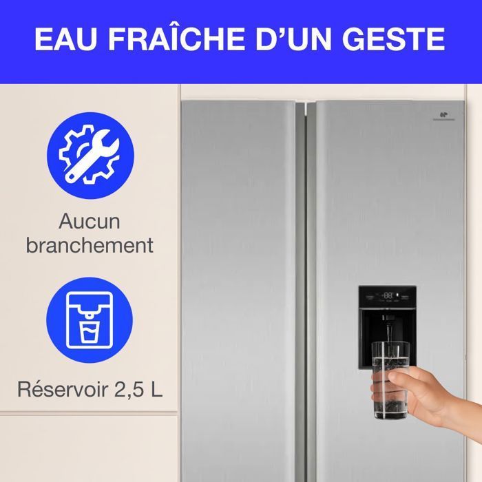 Réfrigérateur américain - CONTINENTAL EDISON - CERA505NFIXD - 503 L - Total No Frost (Sans givre) - Classe D - L92 x H177 cm - Inox
