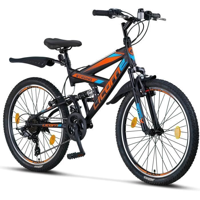 Licorne Bike VTT 26 Pouces Premium – Vélo Tout-Terrain Polyvalent pour Ville et Nature, (Noir-orange- bleu 26)